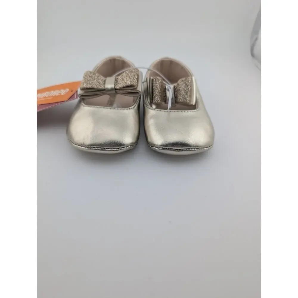 Gymboree 6-12m Gold Ballet Flats Bow Glittery Baby Girl Holiday Traditions
